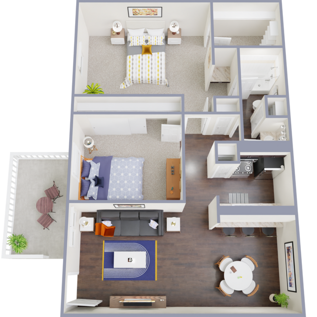 2 Bed, 1 Bath 0123 floor plan